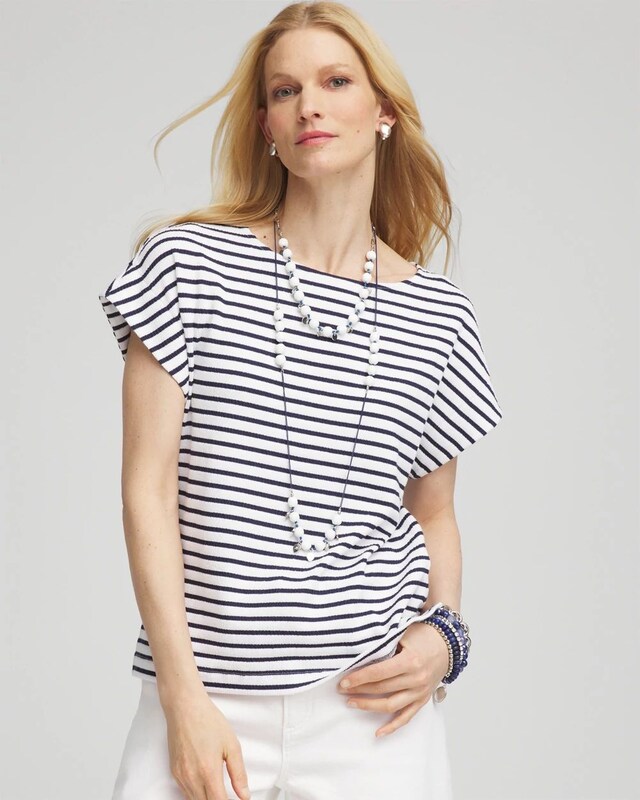Striped Modern Cap Sleeve Textured Tee - image 1